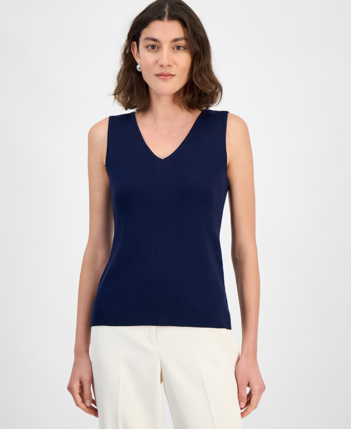 Women's Fine-Rib Sleeveless V-Neck Sweater - Fern