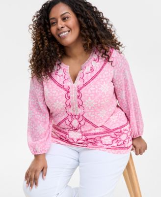 Plus Size Printed Embellished Top, Exclusively at Macy's