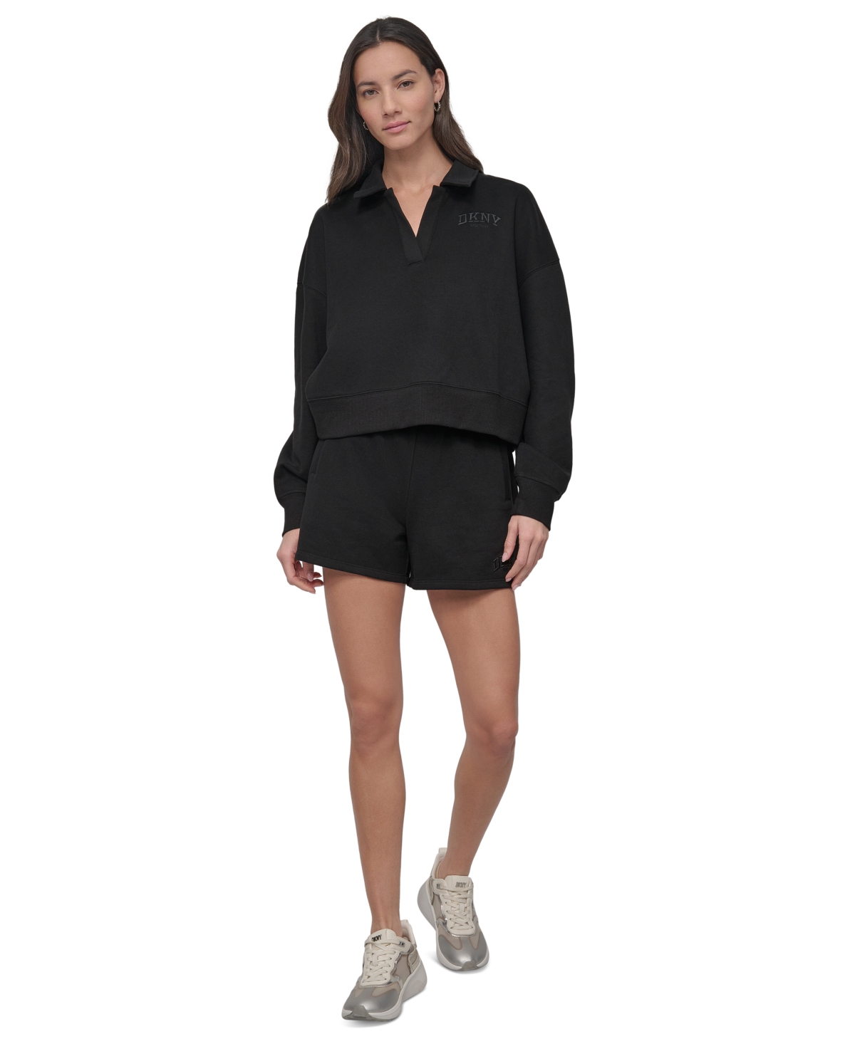 Sport Women's Varsity Embroidered Logo Smocked 4" Shorts - Optic Heather