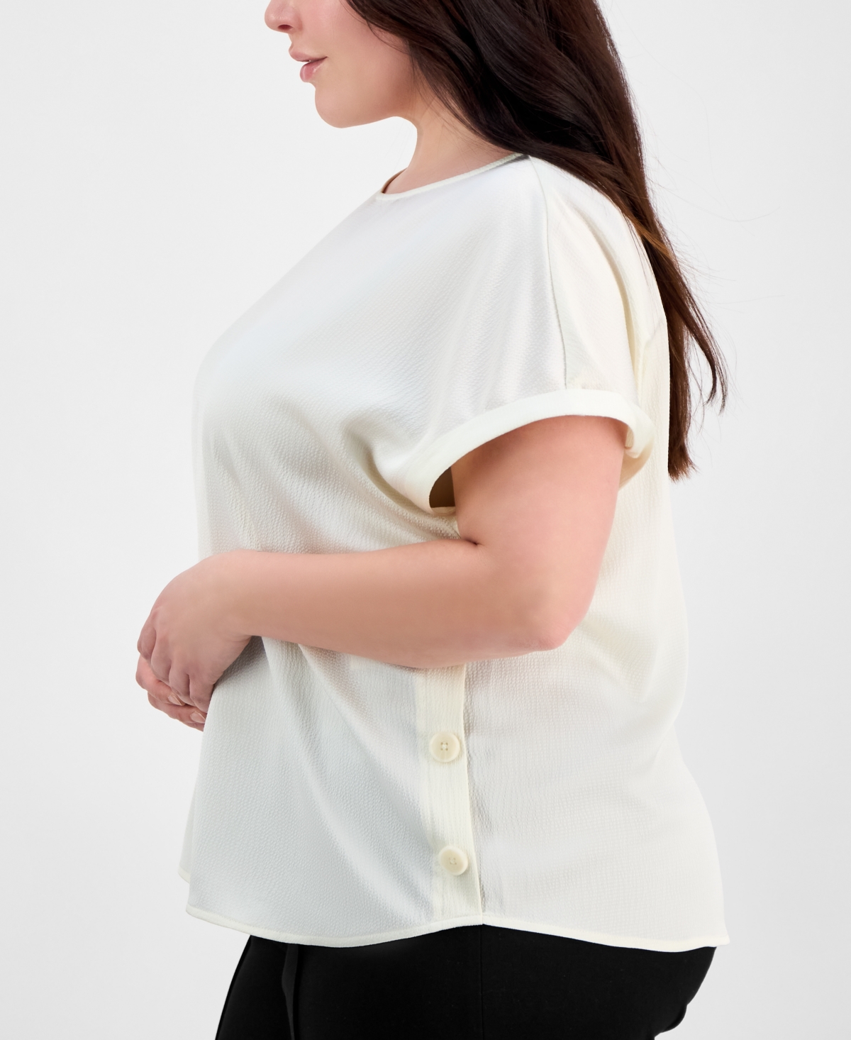Jones New York Plus Size Side-button Blouse In Jones White
