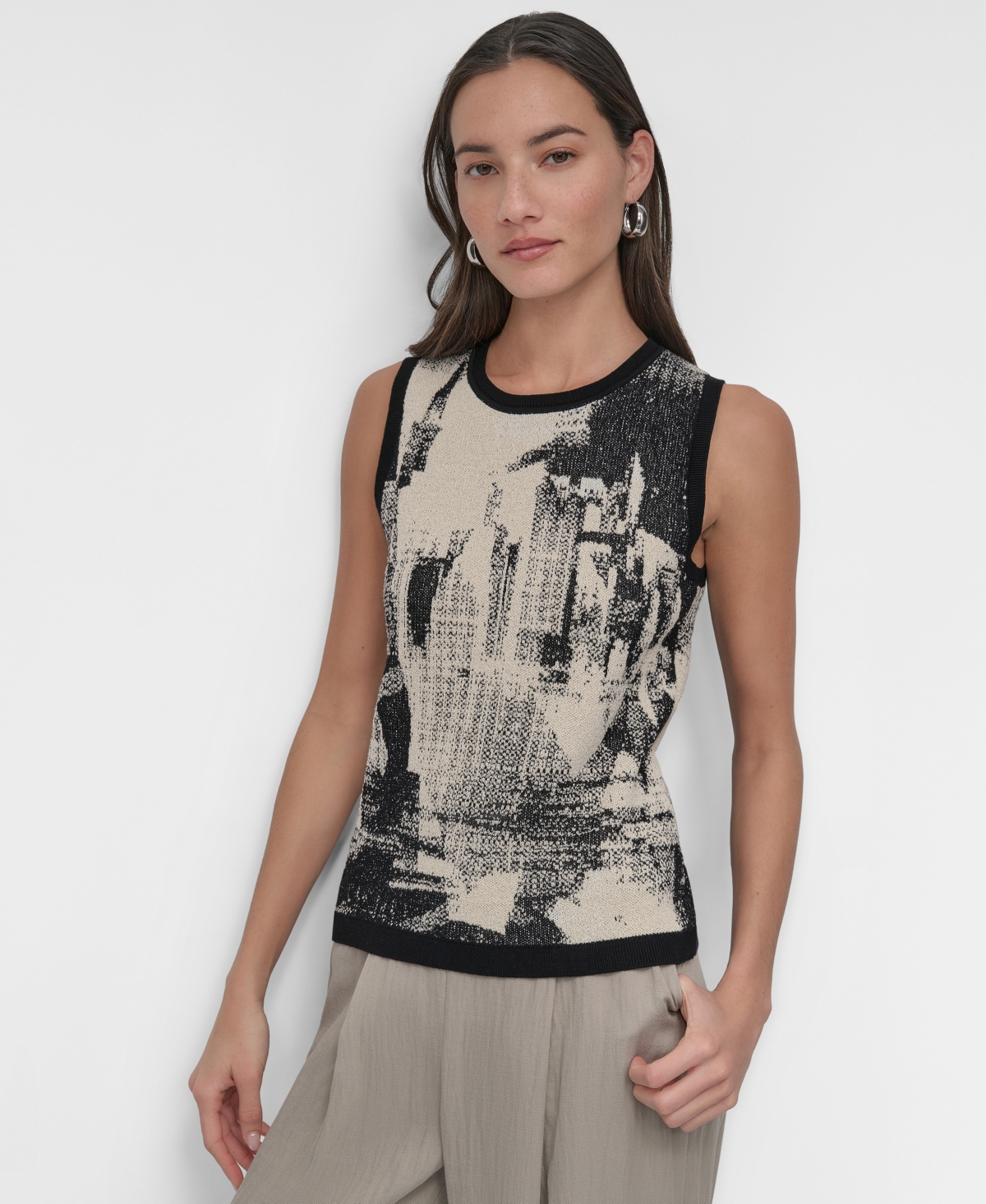 Shop Dkny Women's Boucle Printed Tank Top In Skyline Collageblk