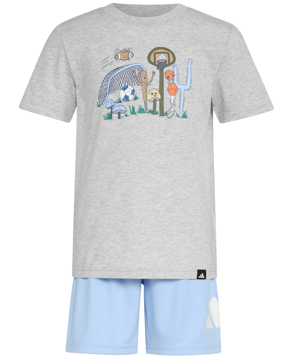 Adidas Originals Toddler & Little Boys Short-sleeve Heather T-shirt & Elastic-waistband Logo Shorts, 2 Piece Set In Gry Heathr