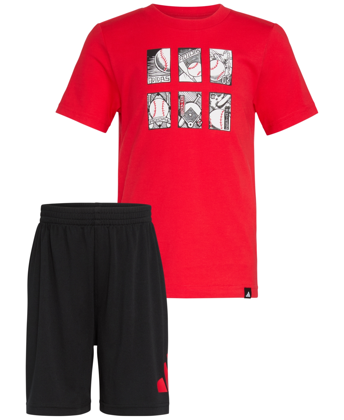 Adidas Originals Toddler & Little Boys Short-sleeve T-shirt & Elastic-waistband Logo Shorts, 2 Piece Set In B Red
