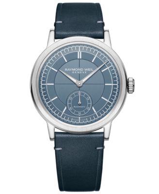 Raymond Weil - Men's Swiss Automatic Millesime Small Seconds Denim Blue Leather Strap Watch 40mm