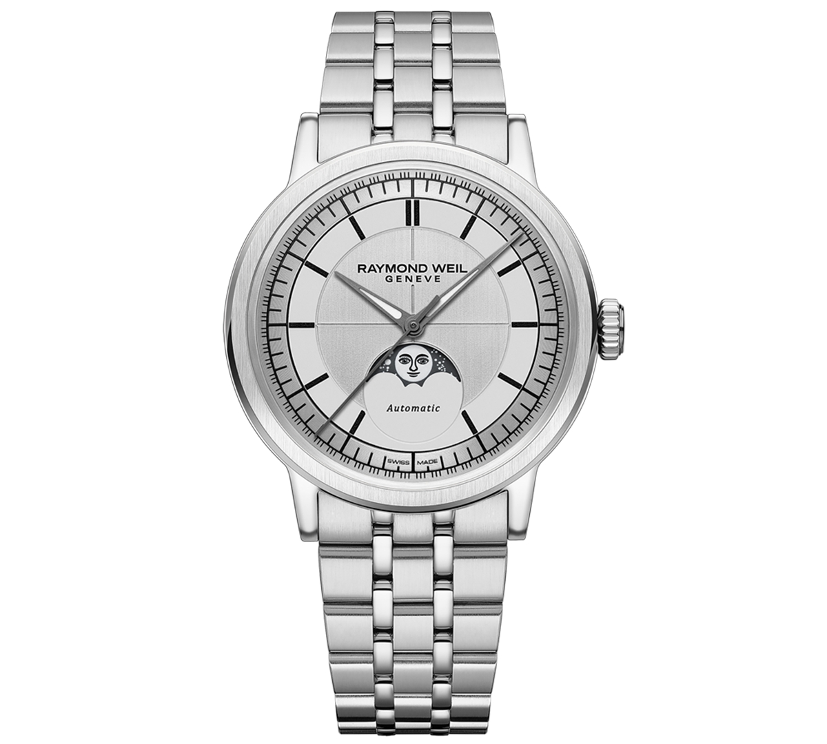 Men's Swiss Automatic Millesime Moon Phase Stainless Steel Bracelet Watch 40mm - Silver