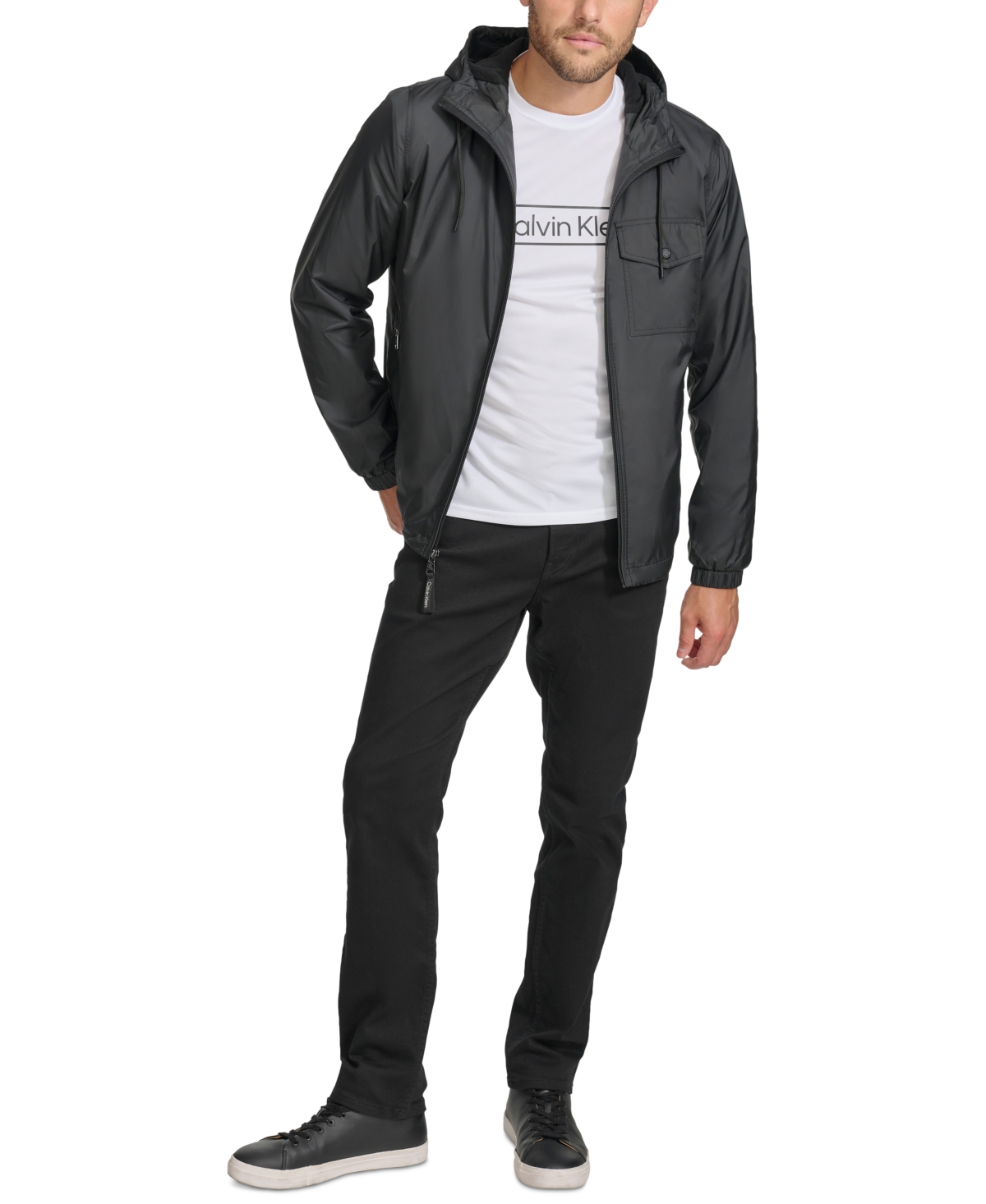 Calvin Klein Men's Polar Fleece Lined Windbreaker In Black