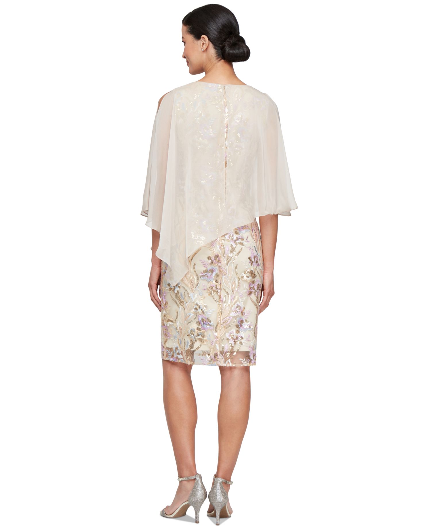 Women's Embellished Cape-Overlay Sheath Dress