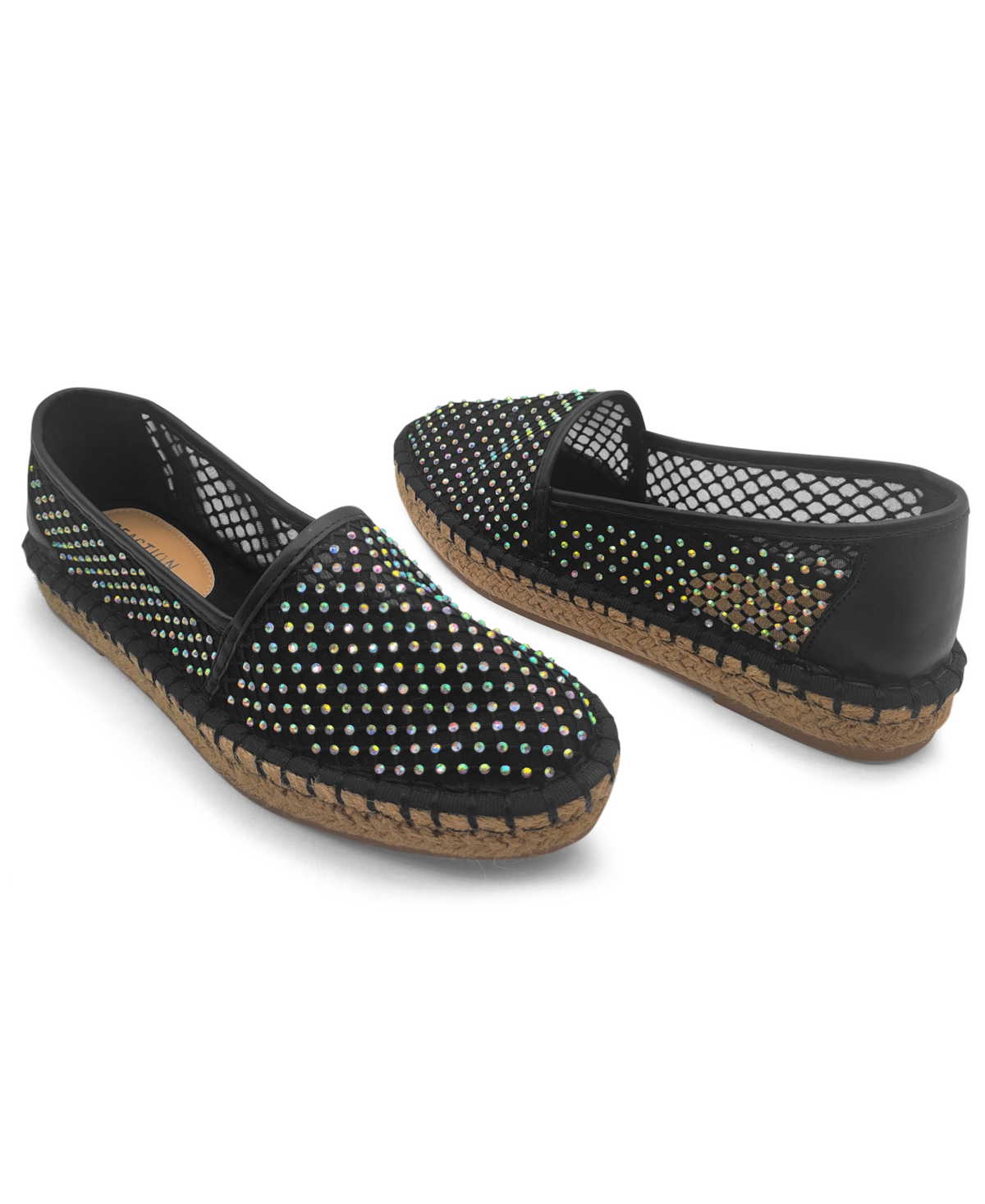 Kenneth Cole Reaction Women's Bonne Round Toe Espadrille Flats In Black Crystal Mesh