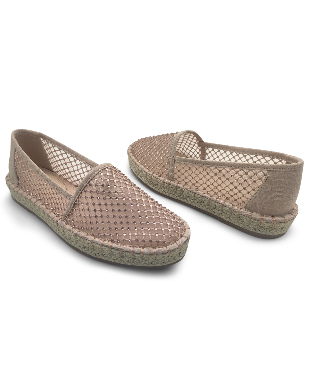 Kenneth Cole Reaction Women's Bonne Round Toe Espadrille Flats In Almond Crystal Mesh