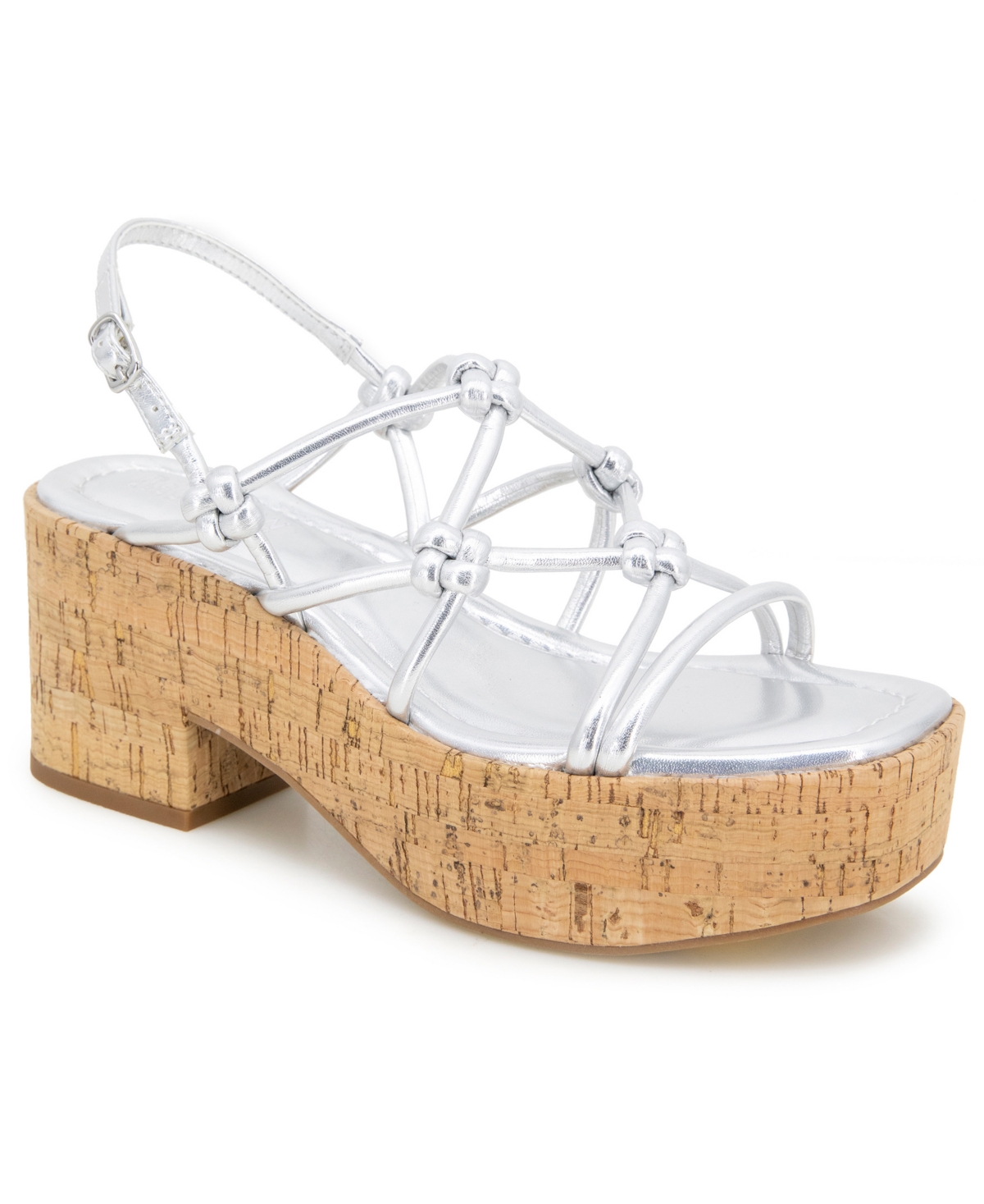 Kenneth Cole Reaction Women's Essa Knots Square Toe Wedge Sandals In Silver