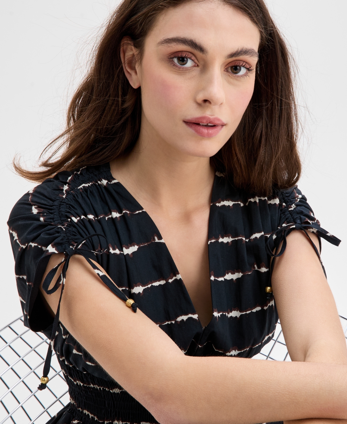 Inc International Concepts Women's Striped Double V-neck Cotton Dress, Exclusively At Macy's In Charmi Dye