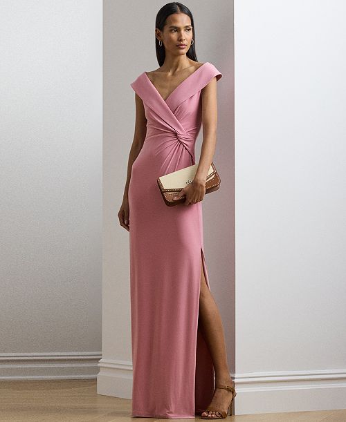 alfani Lauren Ralph Lauren Women's Jersey Off-the-Shoulder Gown Women's Fashion Shoes & Accessories