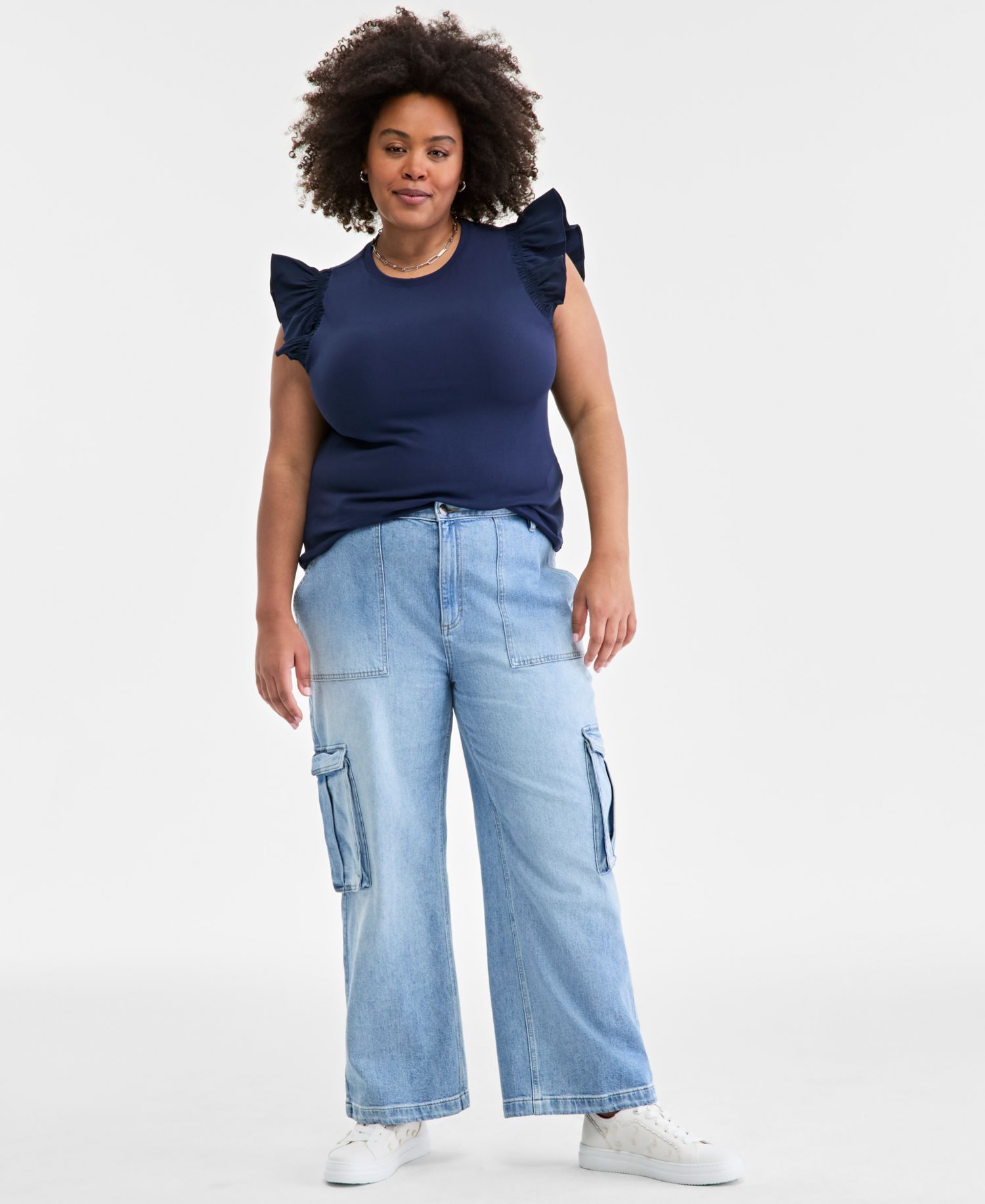 Women's Light Wash High Rise Utility Cargo Jeans