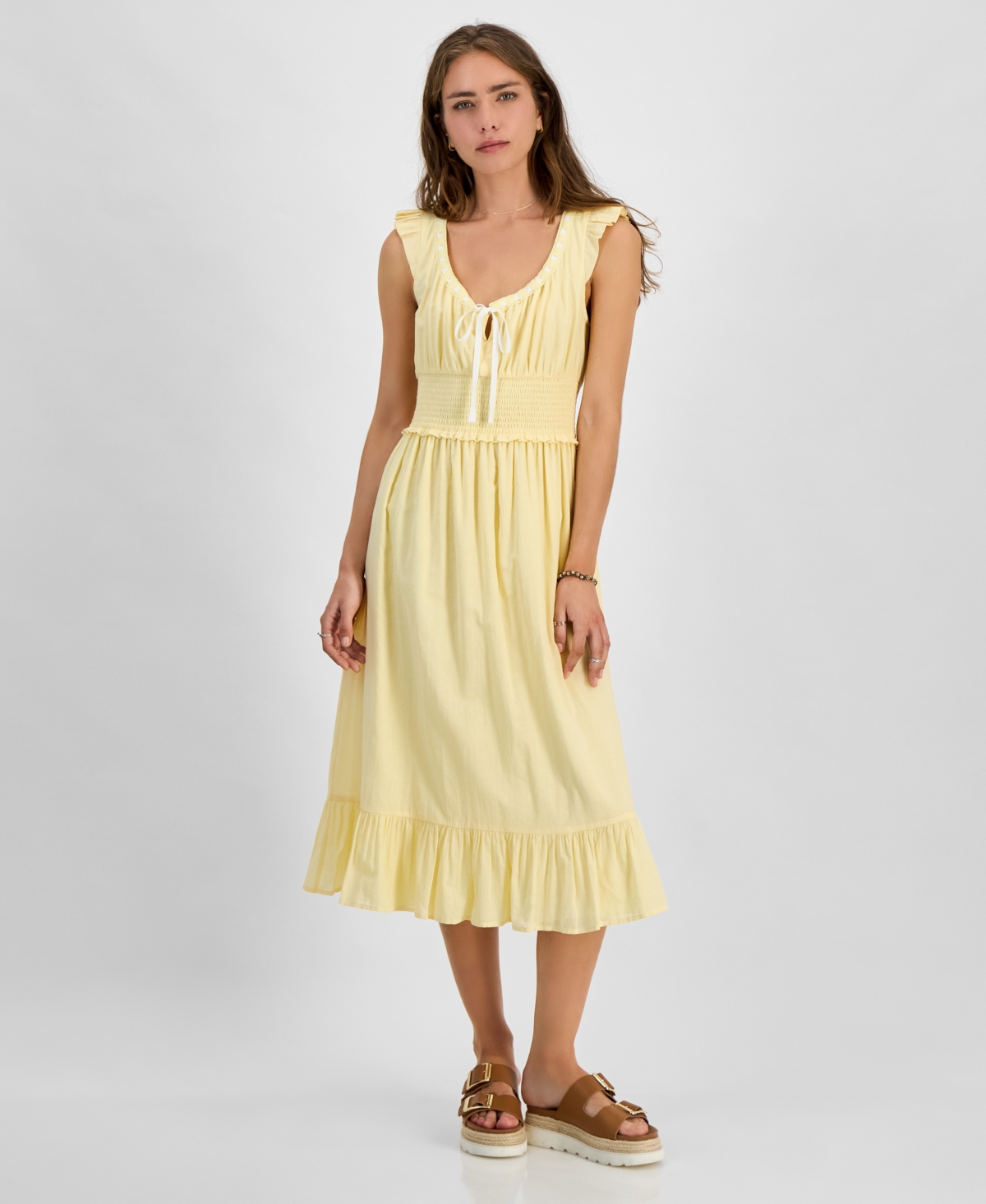 KINGSTON GREY JUNIORS' V-NECK RIBBON MIDI DRESS 