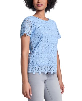 Women's Crewneck Short-Sleeve Lace Top