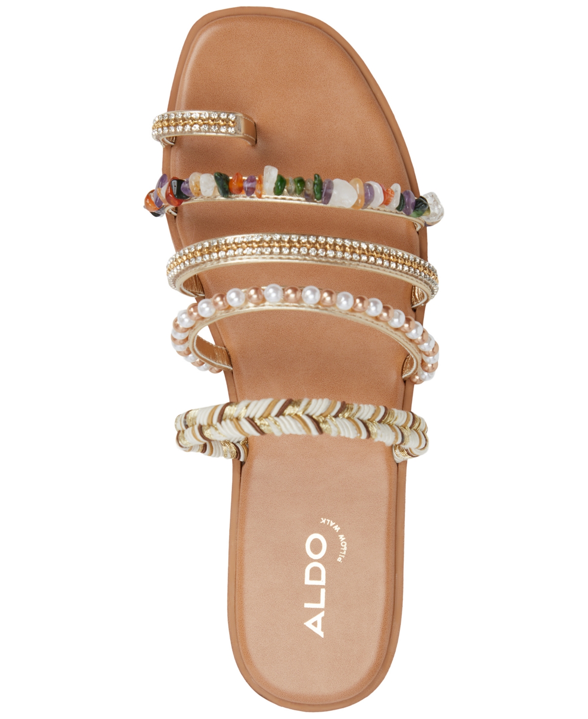 Shop Aldo Women's Lindya Embellished Strappy Toe-loop Flat Sandals In Gold