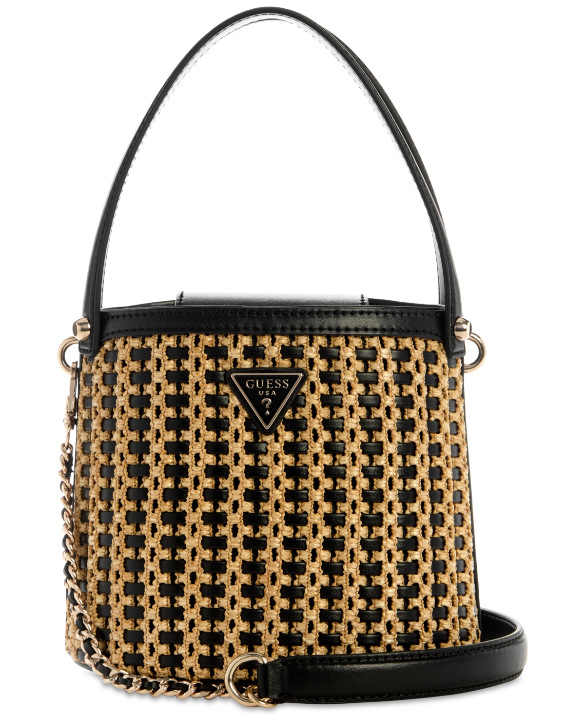 GUESS ATALIA MINI RAFFIA CROSSBODY BUCKET BAG 