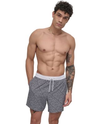 DKNY - Men's Euro Black & White Bandana Print Performance 5" Volley Shorts