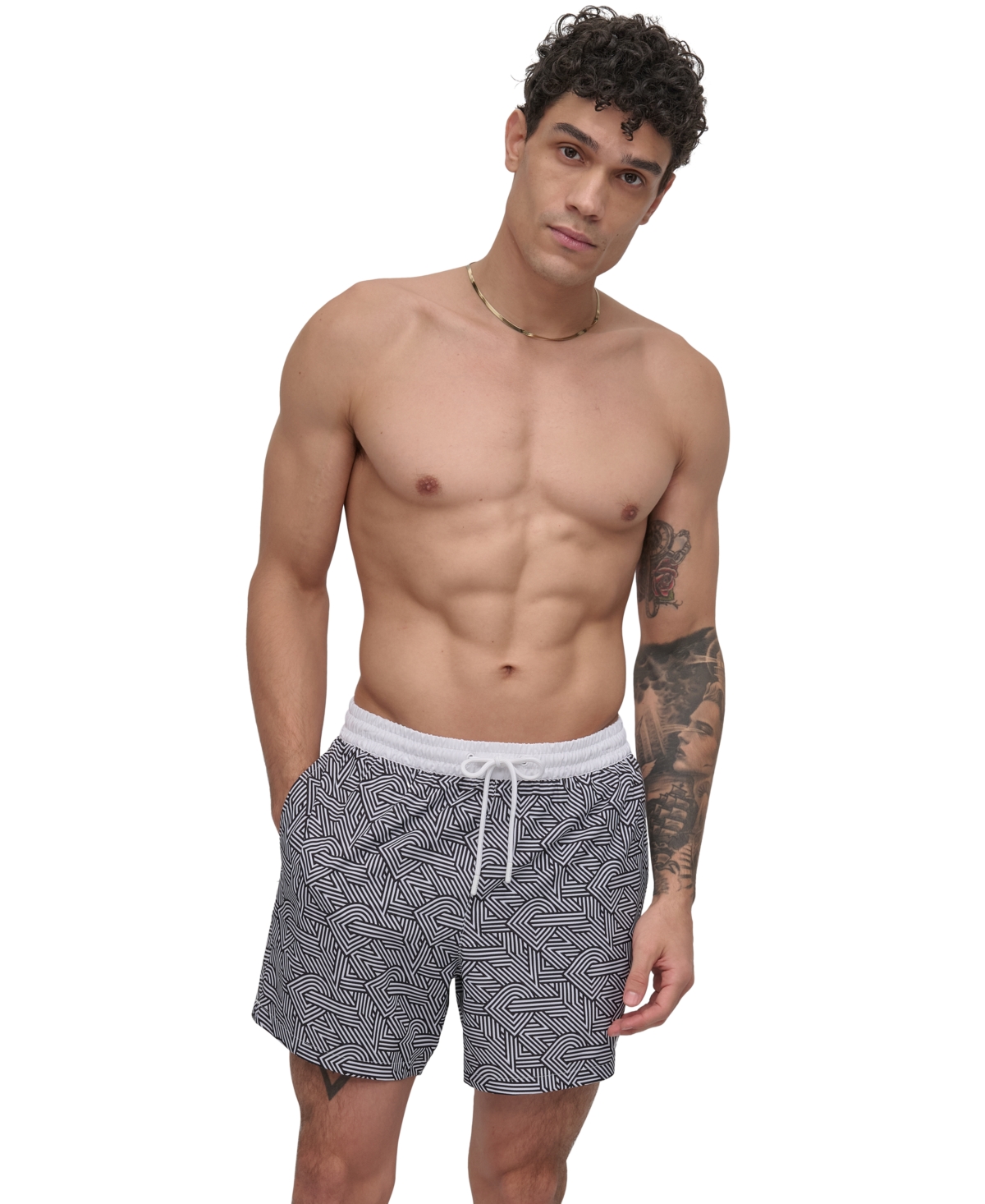 Dkny Men's Standard Fit Flat Front Swim Shorts In Gray
