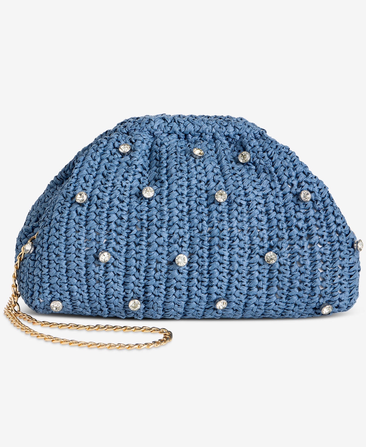 Crochet Small Woven Clutch Crossbody with Rhinestones, Exclusively at Macy's - Blue Straw