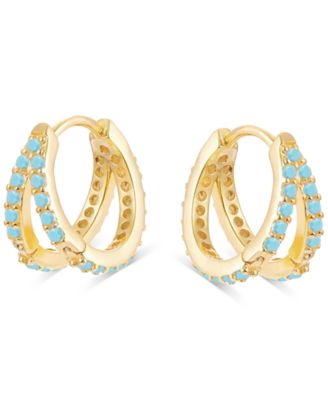 Ben Oni Wren Cubic Zirconia Huggie Hoop Earrings - TurquoiseGold 38$
