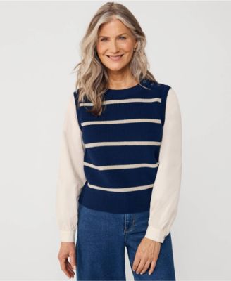 Women's Drifter Shaker Button Shoulder Sweater Vest with Poplin Sleeves