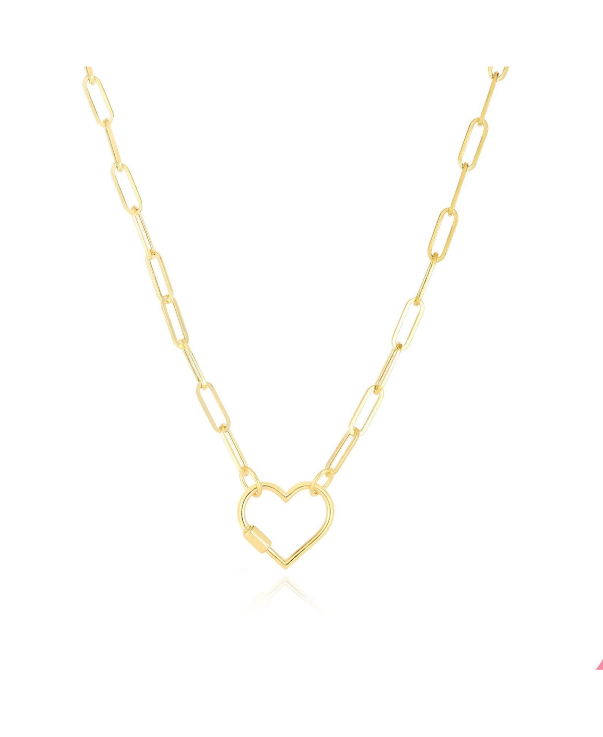 Carabiner Heart Charm Holder Necklace 14K Gold - Gold