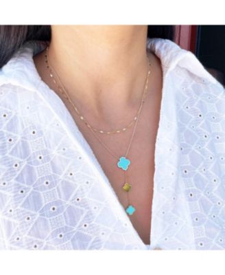 Turquoise Clover Lariat Necklace 14K Gold