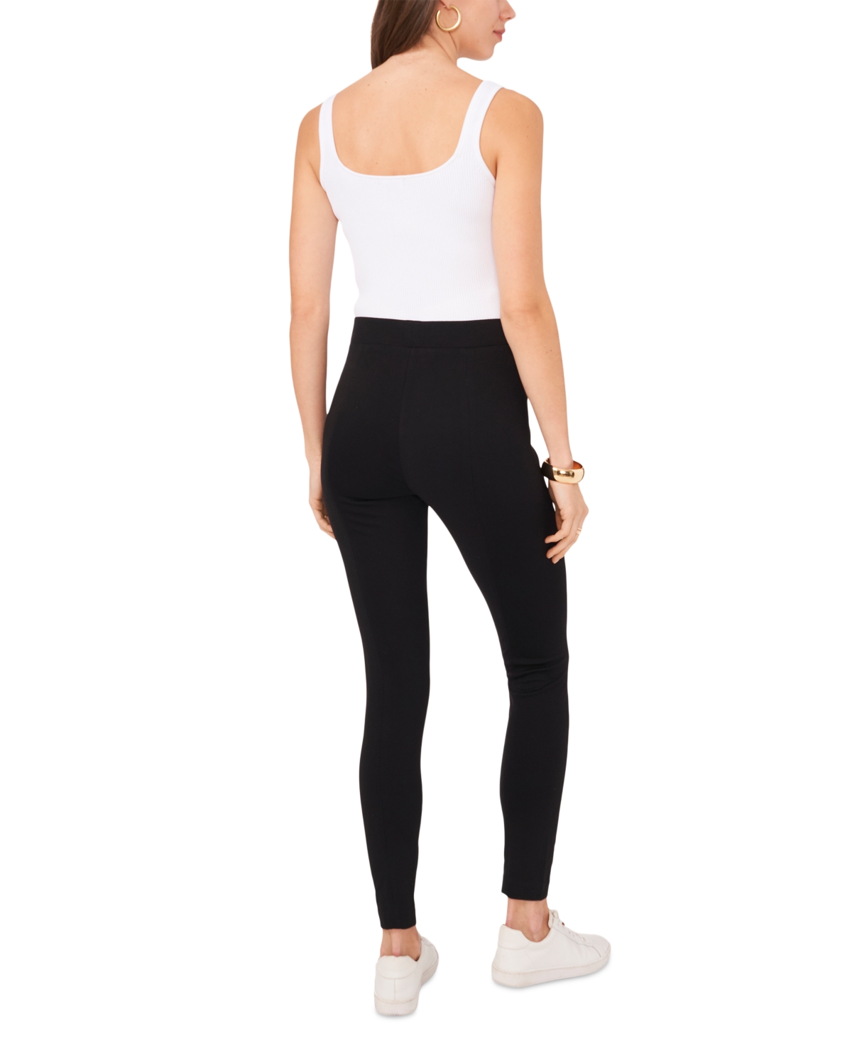 Vince Camuto Petite Tech Ponte-knit Slim-leg Ankle Pants In Rich Black