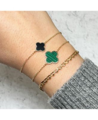 Large Malachite Single Clover Bracelet 14K Gold