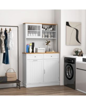 Double Tilt Out Trash Cabinet with Hutch and Rubber Wood Countertop