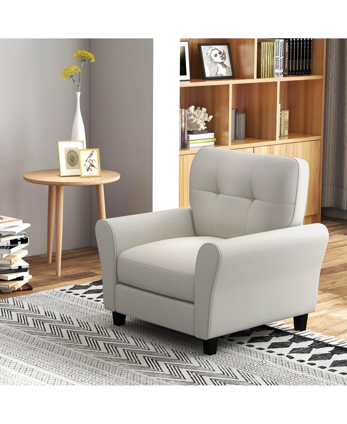 Pcs Upholstered Modern Accent Chair Mid-Century Armchair with Rubber Wood Legs