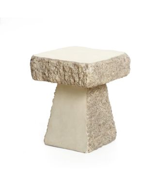 Rock Square Outdoor Side Table, 18 Inch Cement Side Table for Patio, Small Concrete Accent End Table for Living Room, Balcony, Vintage Outside Coffee Table Indoor and Outdoor