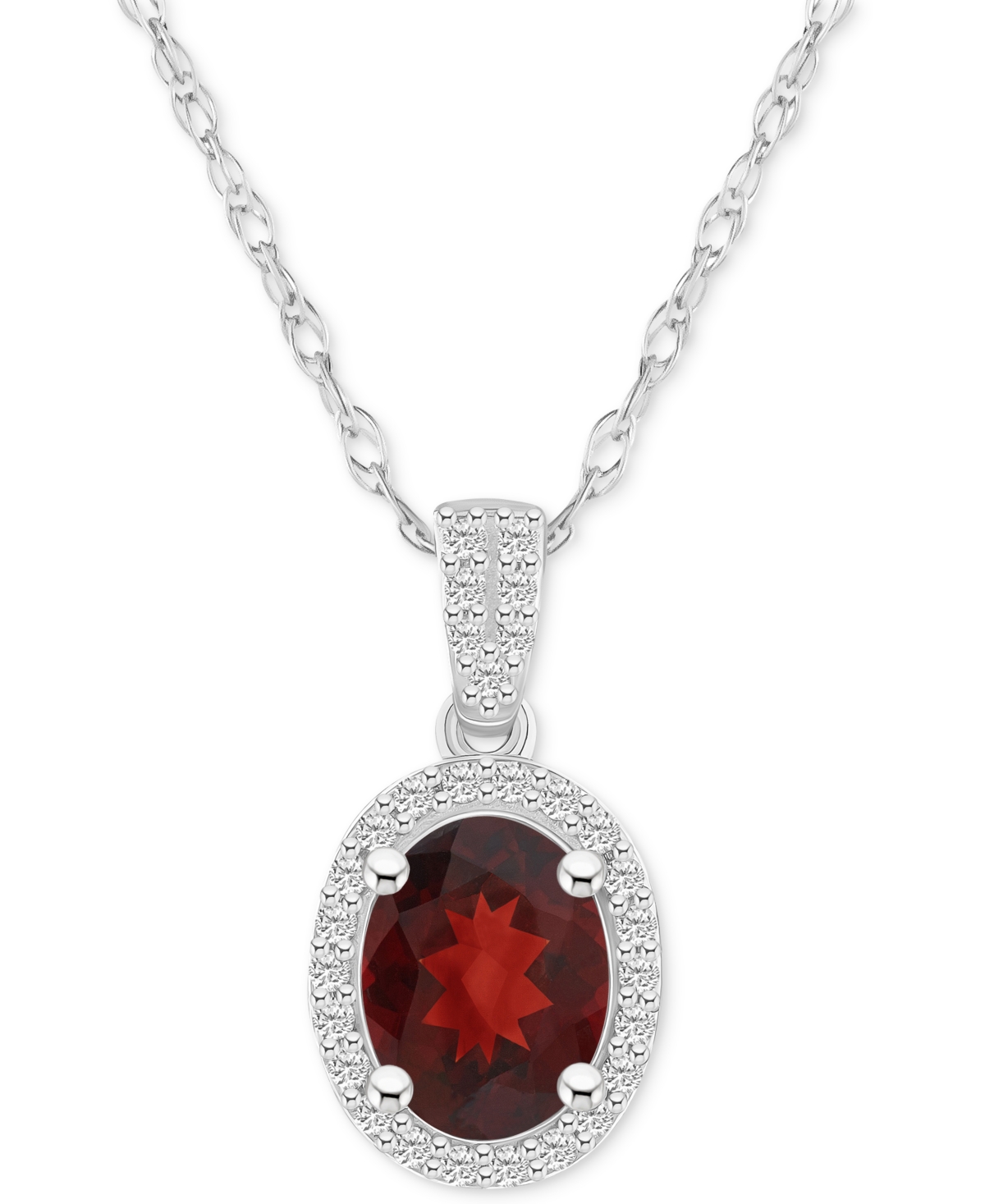 Macy's Lab-created Emerald (1 Ct. T.w.) & Lab Created White Sapphire (1/6 Ct. T.w.) Oval Pendant Necklace I In Garnet