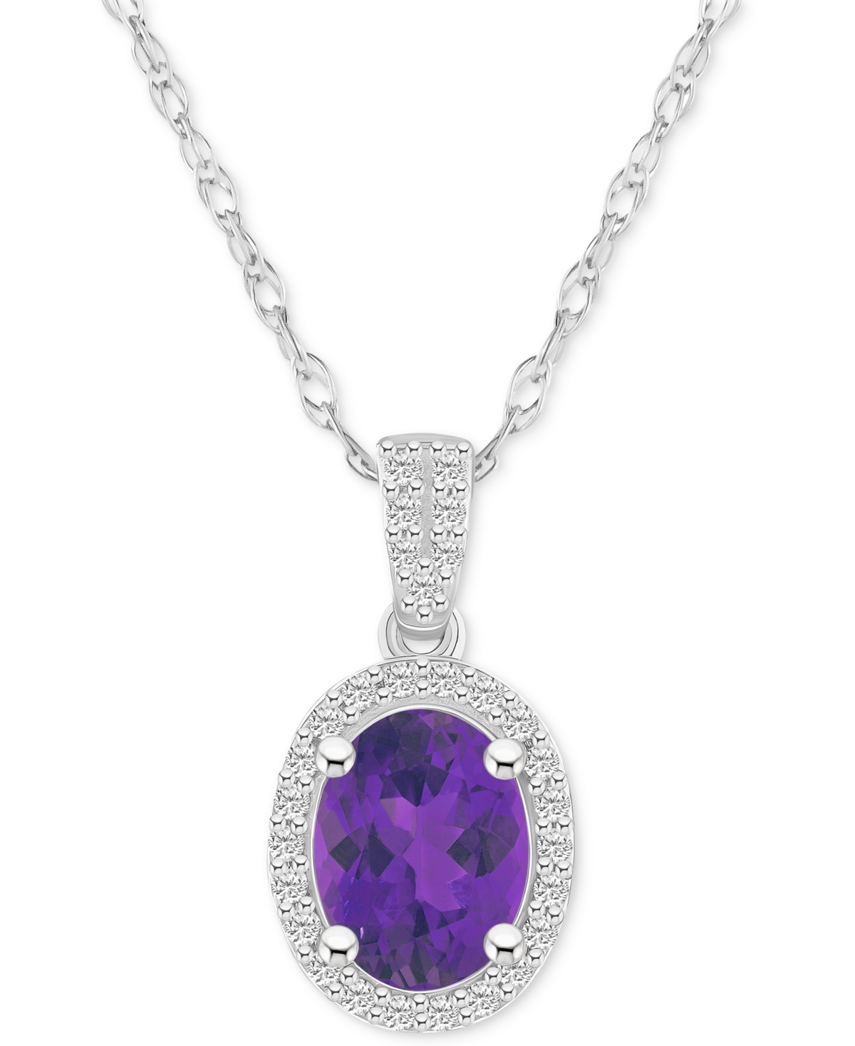 Macy's Lab-created Emerald (1 Ct. T.w.) & Lab Created White Sapphire (1/6 Ct. T.w.) Oval Pendant Necklace I In Amethyst