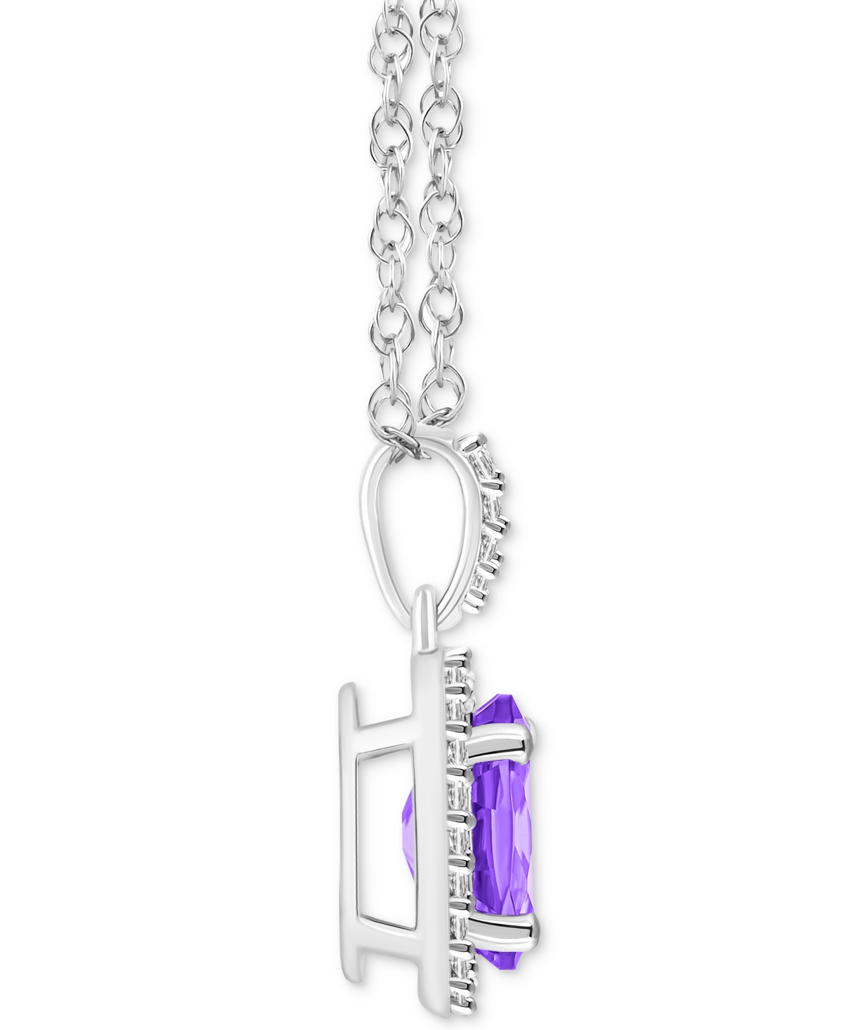 Macy's Lab-created Emerald (1 Ct. T.w.) & Lab Created White Sapphire (1/6 Ct. T.w.) Oval Pendant Necklace I In Amethyst