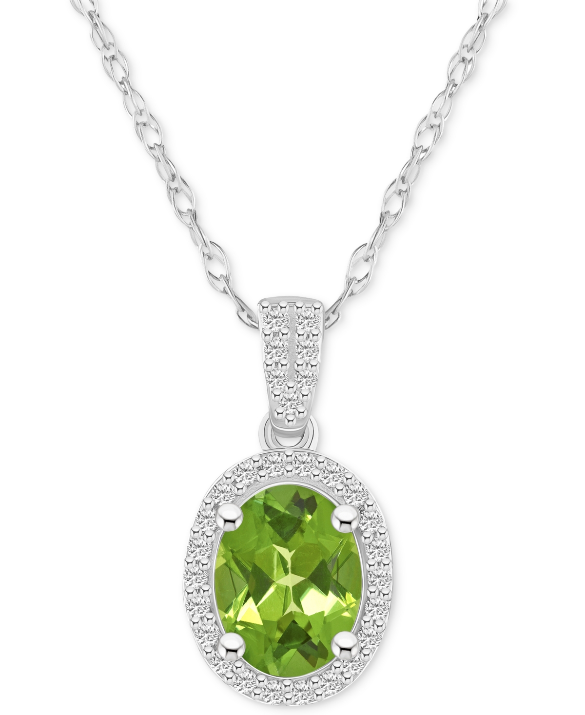 Macy's Lab-created Emerald (1 Ct. T.w.) & Lab Created White Sapphire (1/6 Ct. T.w.) Oval Pendant Necklace I In Emerald