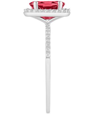 Lab-Created Ruby (1-1/4 ct. t.w.) & Lab-Created White Sapphire (1/5 ct. t.w.) Halo Ring in 10k White Gold (Also in Additional Gemstones)