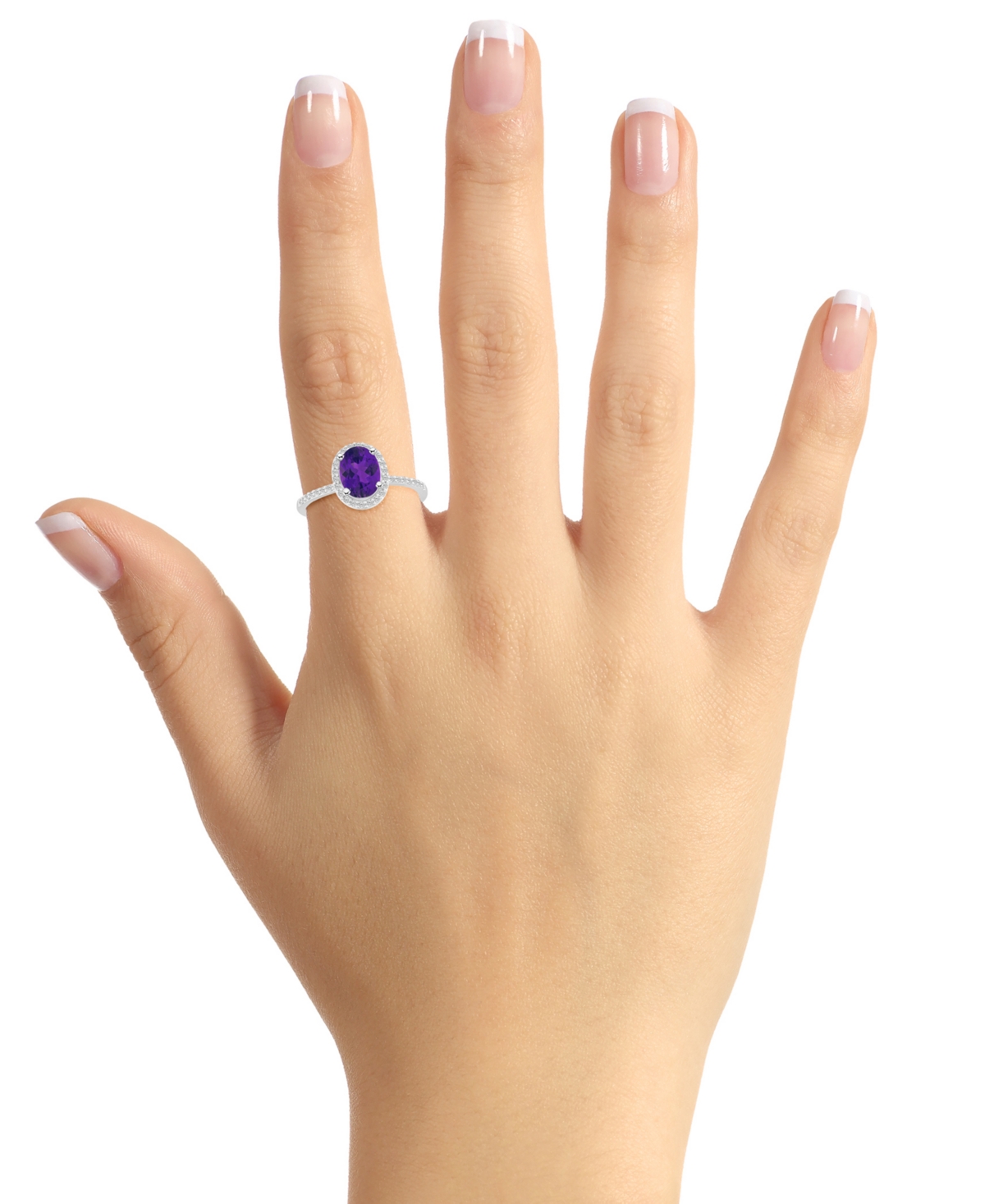 MACY'S BLUE TOPAZ (1-3/5 CT. T.W.) & LAB CREATED WHITE SAPPHIRE (1/5 CT. T.W.) OVAL HALO RING IN 10K WHITE  