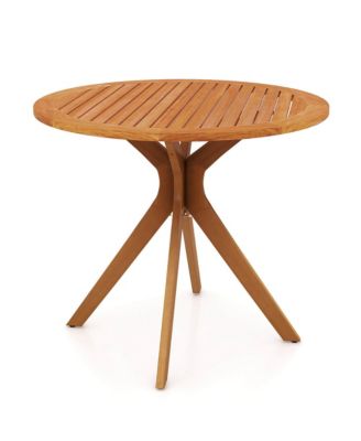 35.5 Inch Patio Wood Dining Table with Slatted Tabletop & Curved Legs for Backyard