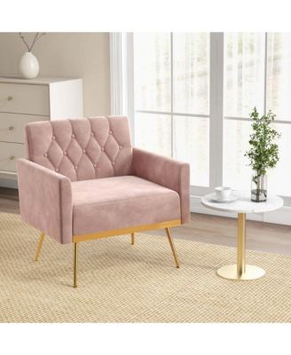 1 Count Modern Velvet Accent Chair with Button Tufted Back Golden Metal Legs & Foot Pads