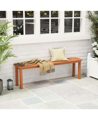 59" Long Patio Dining Bench with Teak Oil Finish & Slat Seat Accent Entryway Bench
