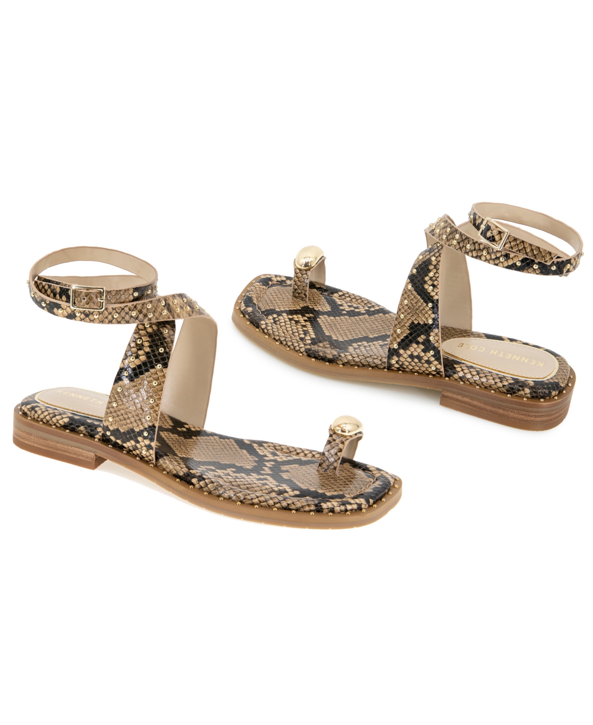 Kenneth Cole New York Women's Ravenn Square Toe Flat Sandals In Sand Snake