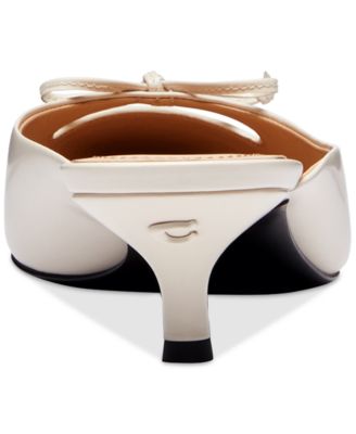 Runway Embellished Bow-Trim Leather Kitten Heel Mules