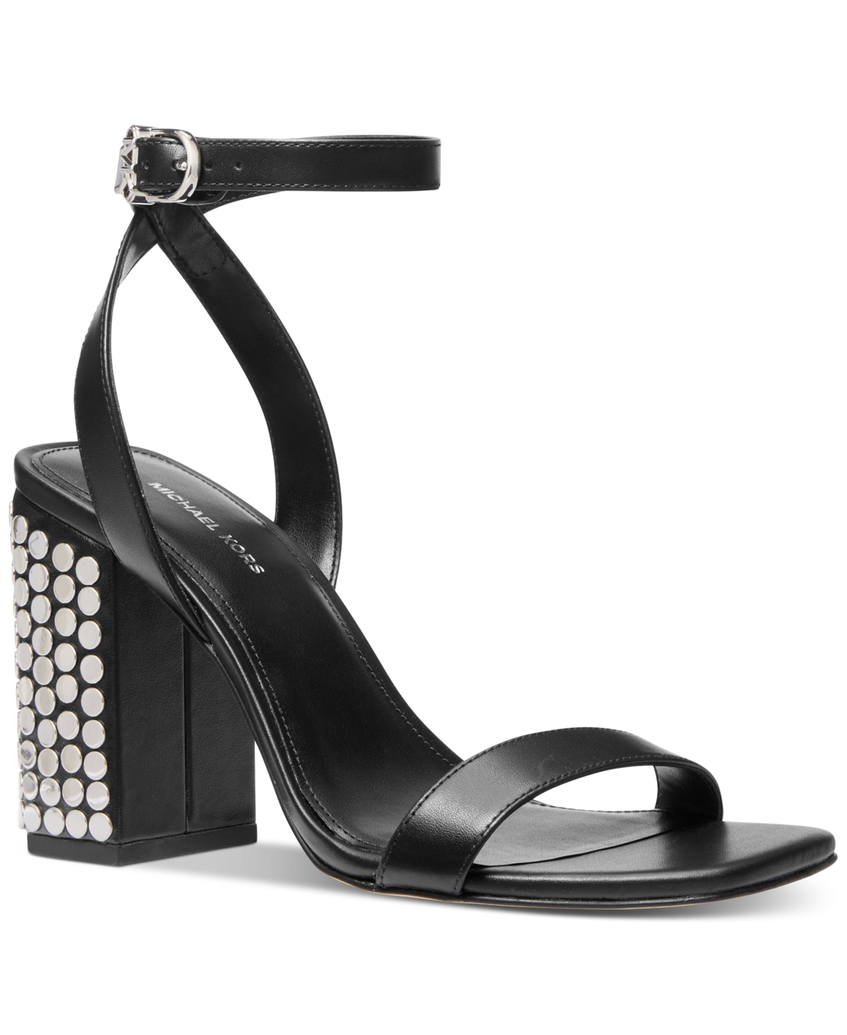 Michael Kors Merriam Studded Leather Block Heel Sandal In Black