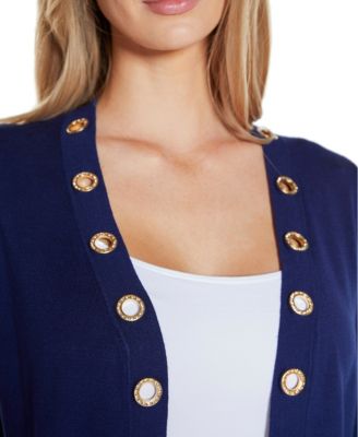 Women's Rhinestone Grommet Open-Front Cardigan Sweater