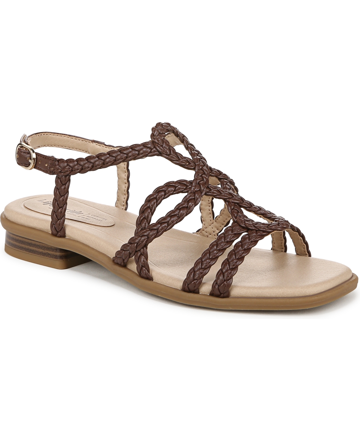 Shop Lifestride Women's Reagan Open Square Toe Strappy Slingback Sandals In Cocoa Brown Faux Leather