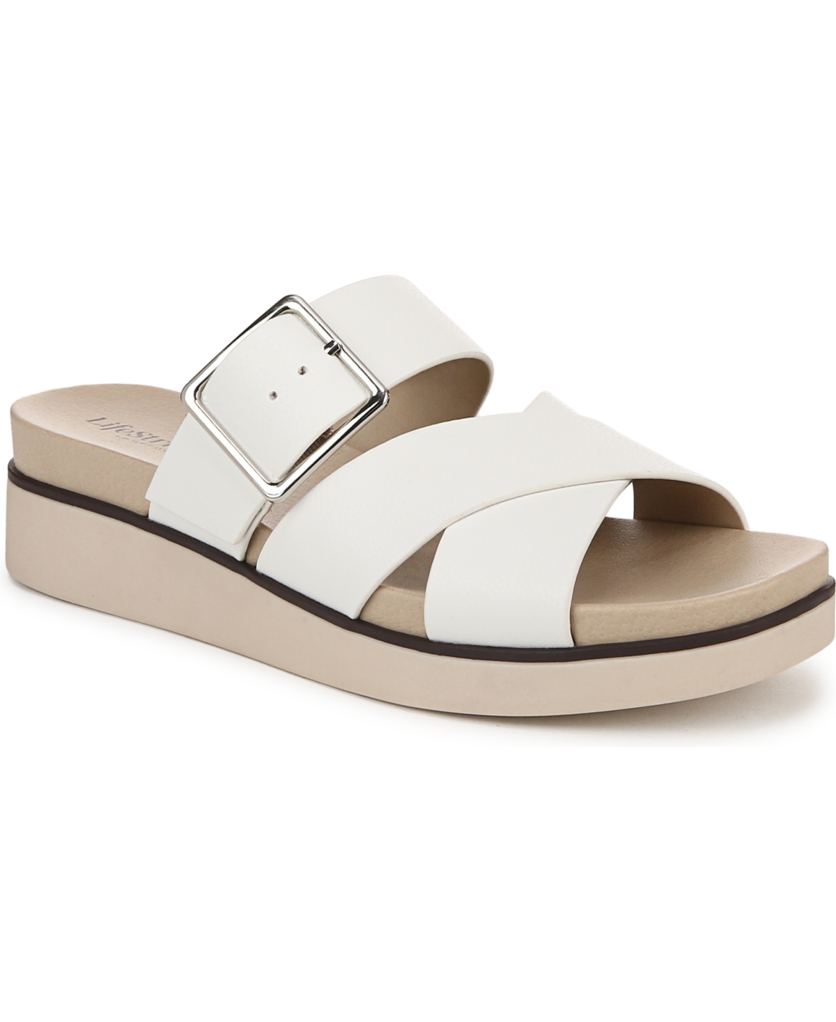LIFESTRIDE WOMEN'S GETAWAY OPEN SQUARE TOE PLATFORM SLIDE SANDALS 