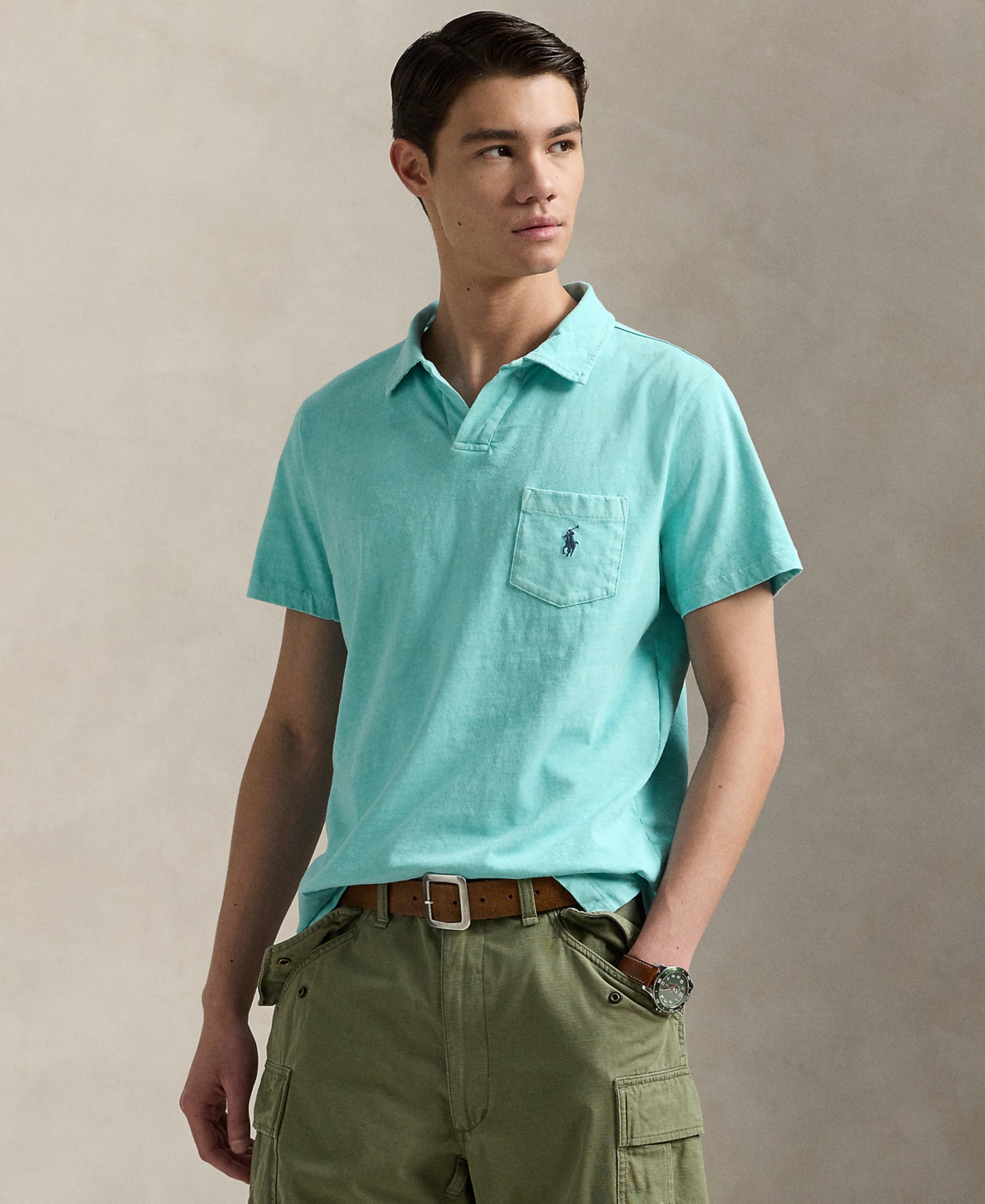Polo Ralph Lauren Linen & Cotton Polo In Aqua Blue