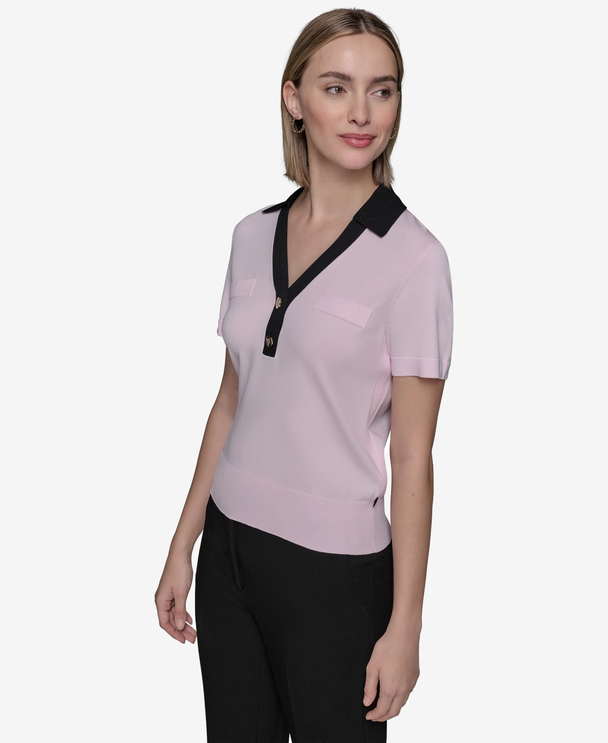 Shop Karl Lagerfeld Women's Contrast-trim Collared Top In Parfait Pink,black